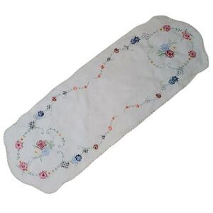 Vintage Floral Embroidered Doily  